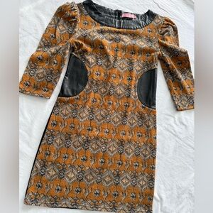 Elegant Patterned Dress with Black Accents